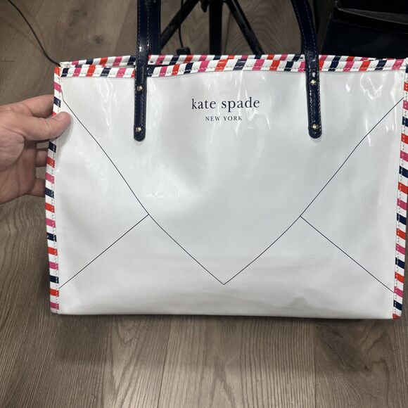 Kate Spade Par Avion Air Mail Tote Red White Blue Double Handle Shoulder Bag - Picture 4 of 10